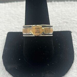 HARLEY DAVIDSON SILVER & GOLD BAR & SHIELD BAND MENS RING